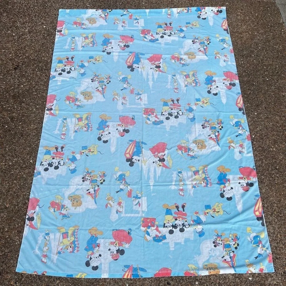 Vintage Disney Mickey Mouse Pacific Flat Sheet Blue Twin 63x104 Donald Pluto